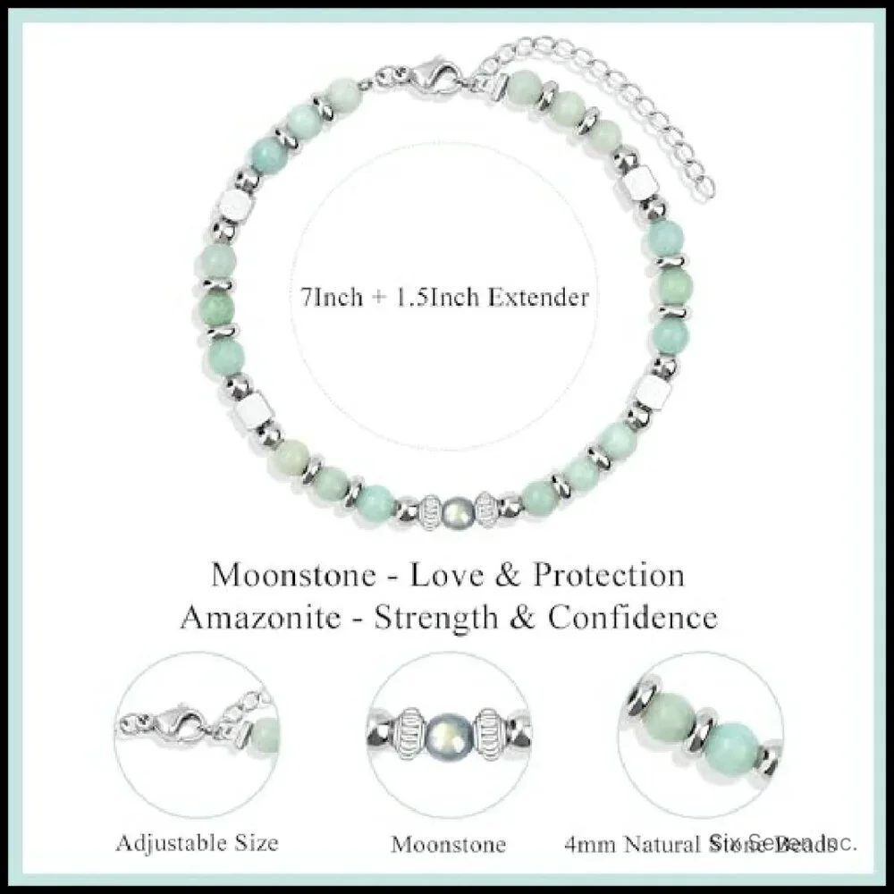 Moonstone Amazonite Stainless Steel Bead Bracelet Adjustable Chic Minimal